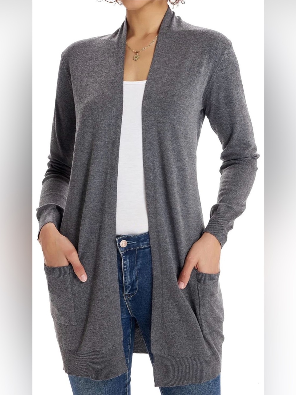 Grace Karin Charcoal Open-Front Pocket Cardigan